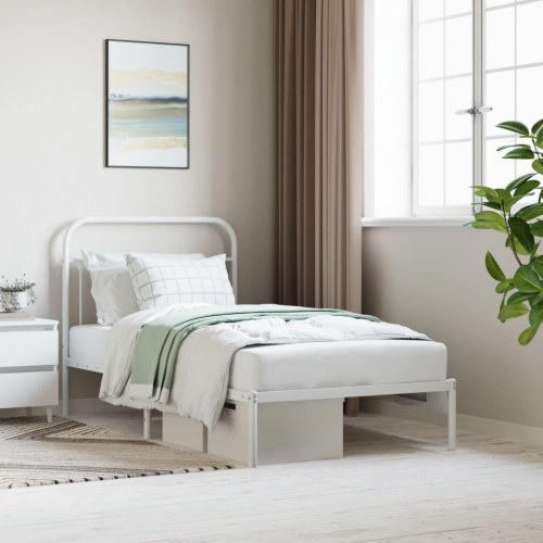 Sengeramme med sengegavl 100×190 cm - metal, hvid
