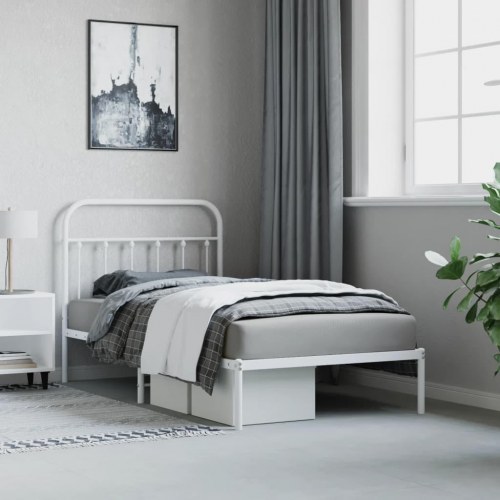 Sengeramme med sengegavl 100×190 cm - metal, hvid