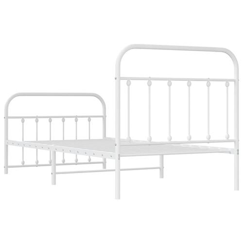 Sengeramme med sengegavl og fodgærde 100x190 cm metal hvid