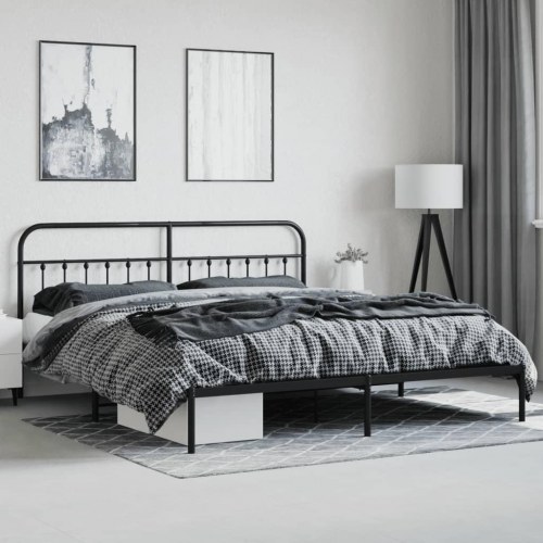 Sengeramme med sengegavl 200x200 cm - metal, sort