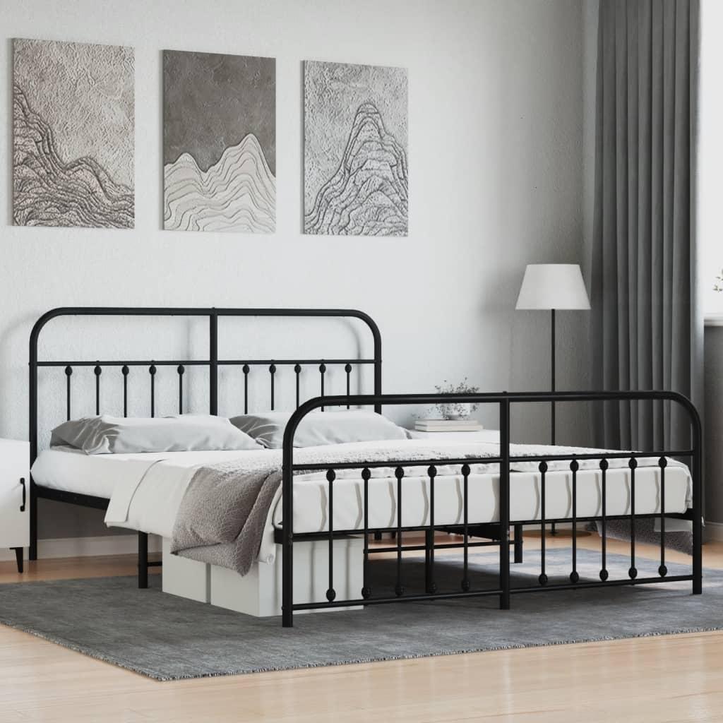 Sengeramme med sengegavl og fodgærde 183x213 cm metal sort