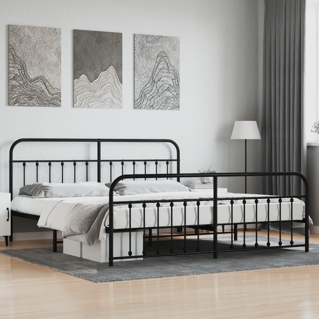 Sengeramme med sengegavl og fodgærde 200x200 cm metal sort