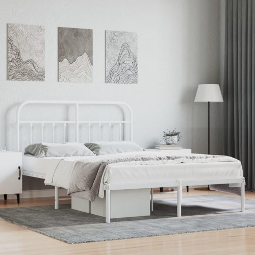 Sengeramme med sengegavl 140×190 cm - metal, hvid