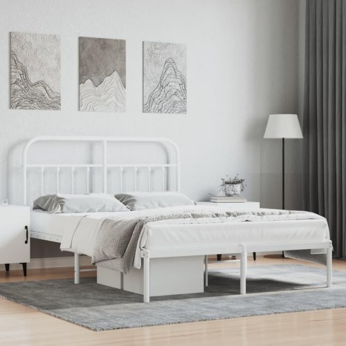 Sengeramme med sengegavl 140x200 cm - metal, hvid