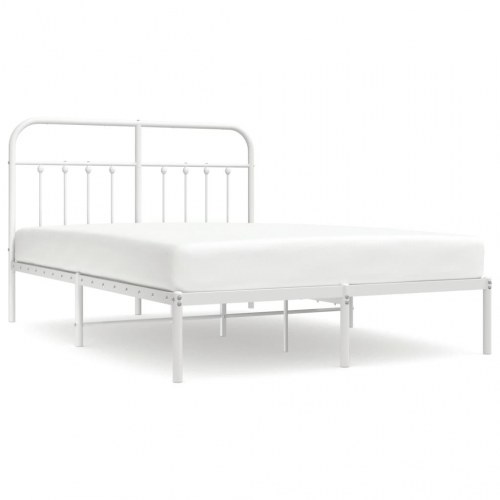 Sengeramme med sengegavl 140x200 cm - metal, hvid