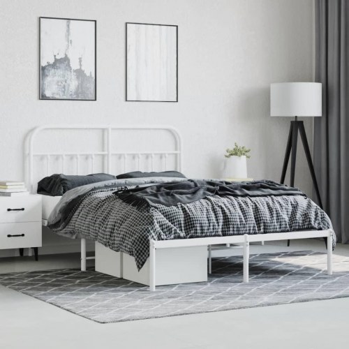 Sengeramme med sengegavl 140x200 cm - metal, hvid