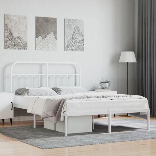 Sengeramme med sengegavl 150x200 cm metal hvid