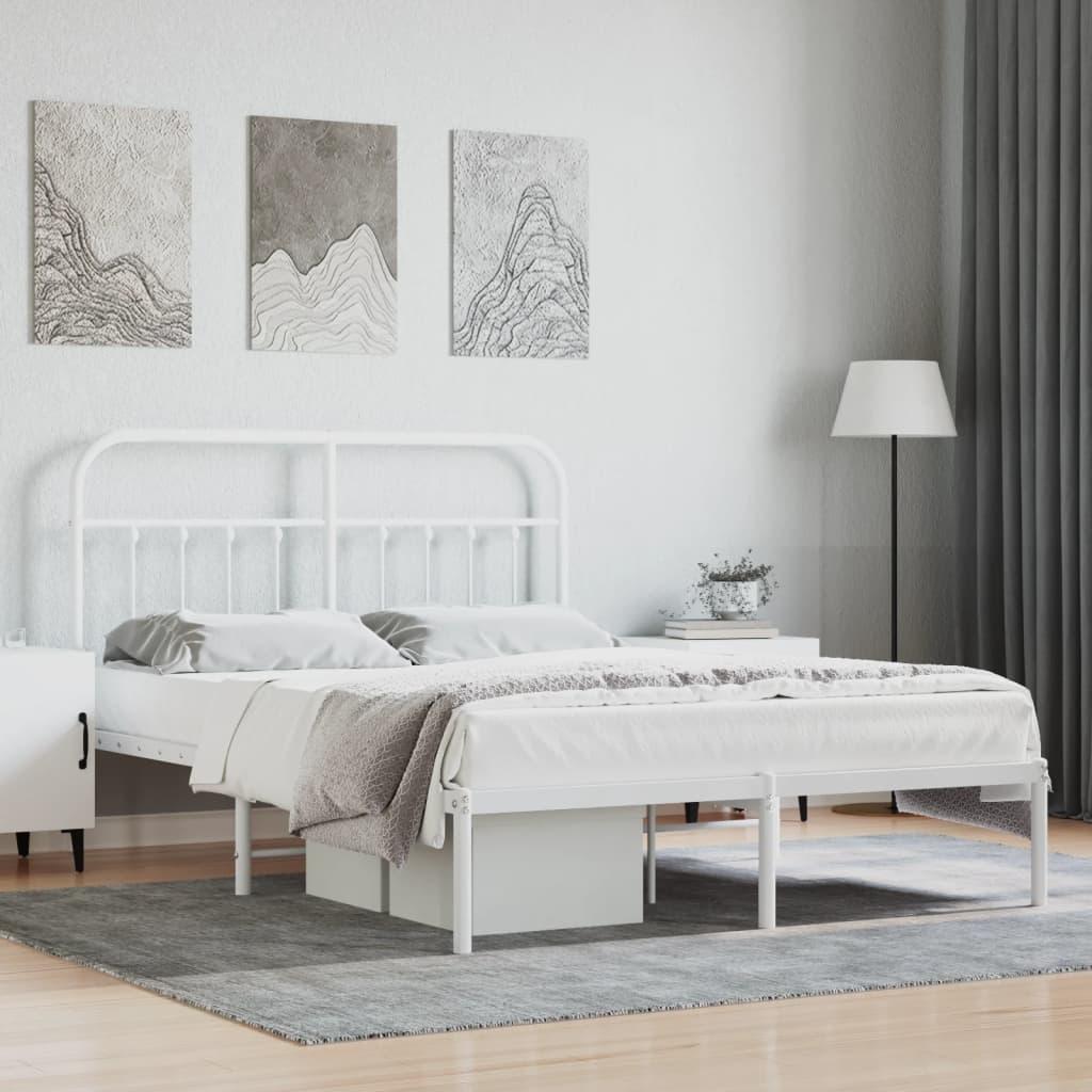 Sengeramme med sengegavl 150x200 cm metal hvid