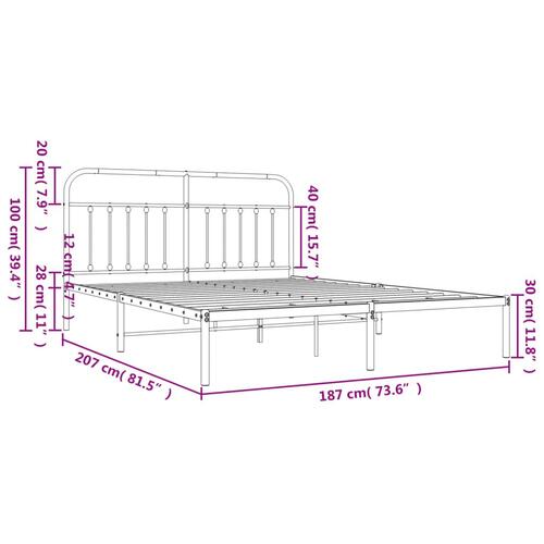 Sengeramme med sengegavl 180x200 cm metal hvid