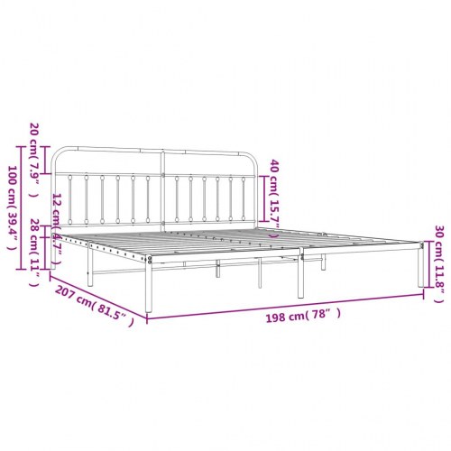 Sengeramme med sengegavl i metal - 193 × 203 cm, hvid
