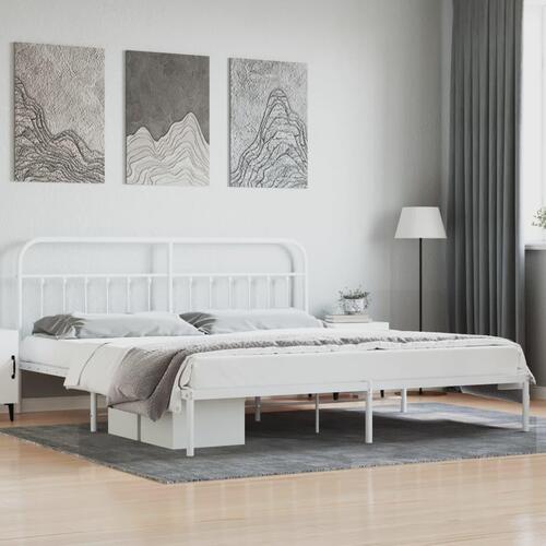 Sengeramme med sengegavl 200x200 cm metal hvid