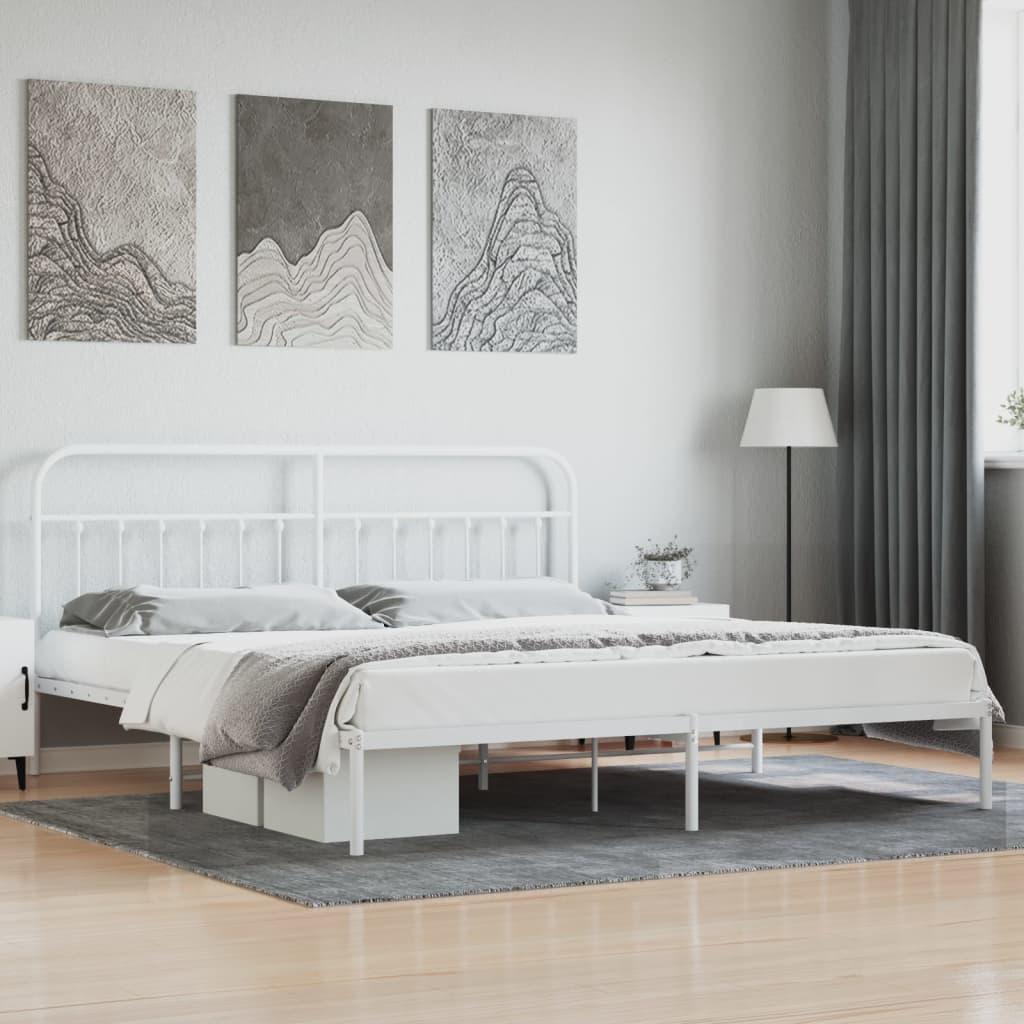 Sengeramme med sengegavl 200x200 cm metal hvid