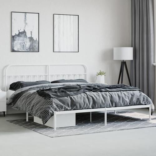 Sengeramme med sengegavl 200x200 cm metal hvid