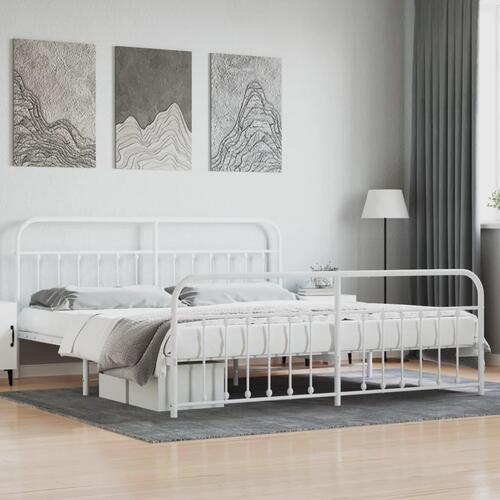 Sengeramme med sengegavl og fodgærde 200x200 cm metal hvid