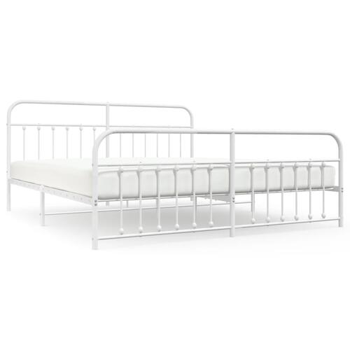 Sengeramme med sengegavl og fodgærde 200x200 cm metal hvid
