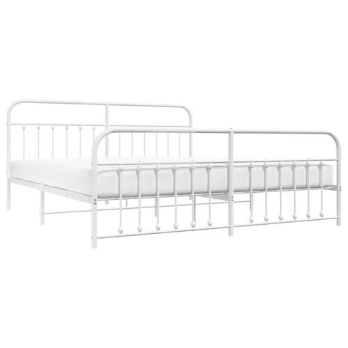 Sengeramme med sengegavl og fodgærde 200x200 cm metal hvid