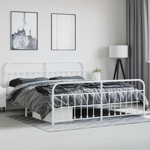 Sengeramme med sengegavl og fodgærde 200x200 cm metal hvid
