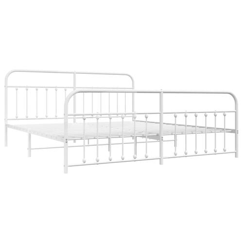 Sengeramme med sengegavl og fodgærde 200x200 cm metal hvid