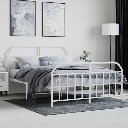 Sengeramme med sengegavl og fodgærde 150x200 cm metal hvid