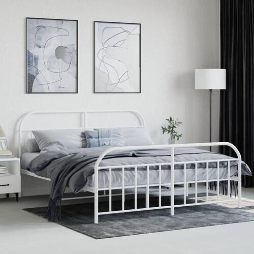 Sengeramme med sengegavl og fodgærde 180x200 cm metal hvid