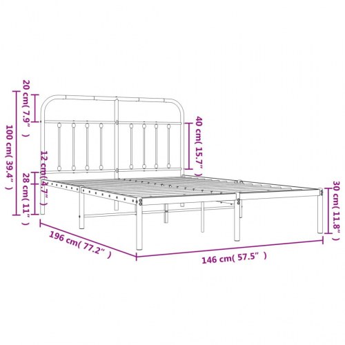 Sengeramme med sengegavl 140×190 cm - metal, sort