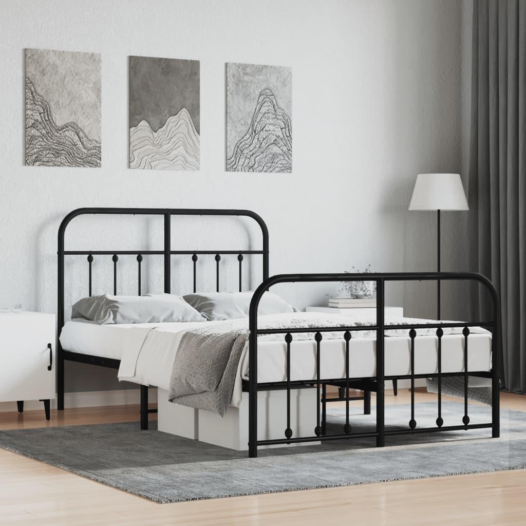 Sengeramme med sengegavl og fodgærde 120x200 cm metal sort billede
