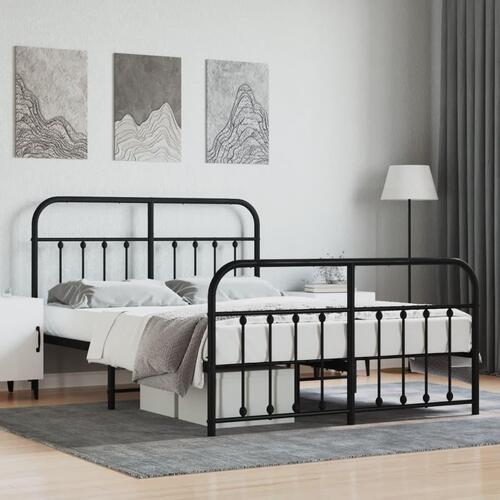 Sengeramme med sengegavl og fodgærde 135x190 cm metal sort