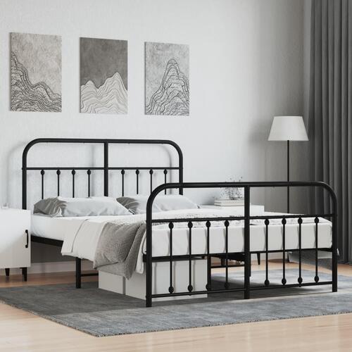 Sengeramme med sengegavl og fodgærde 150x200 cm metal sort