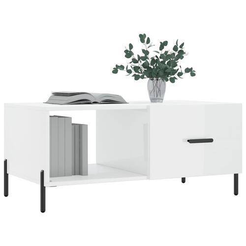 Sofabord 90x50x40 cm konstrueret træ hvid højglans