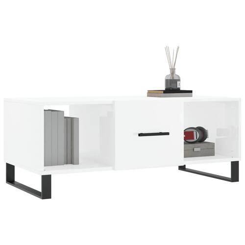 Sofabord 102x50x40 cm konstrueret træ hvid højglans