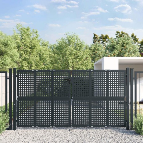 Havelåge antracitgrå 300×150 cm i stål - låsbar dobbeltlåge