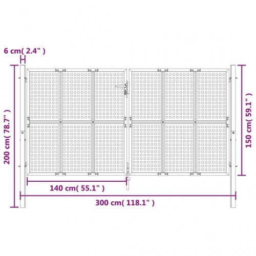 Havelåge antracitgrå 300×150 cm i stål - låsbar dobbeltlåge