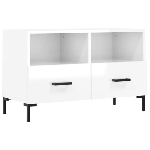 Tv-bord 80x36x50 cm konstrueret træ hvid højglans
