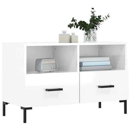 Tv-bord 80x36x50 cm konstrueret træ hvid højglans
