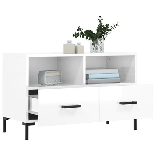 Tv-bord 80x36x50 cm konstrueret træ hvid højglans