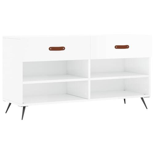 Skobænk 102x35x55 cm konstrueret træ hvid højglans