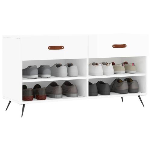 Skobænk 102x35x55 cm konstrueret træ hvid højglans