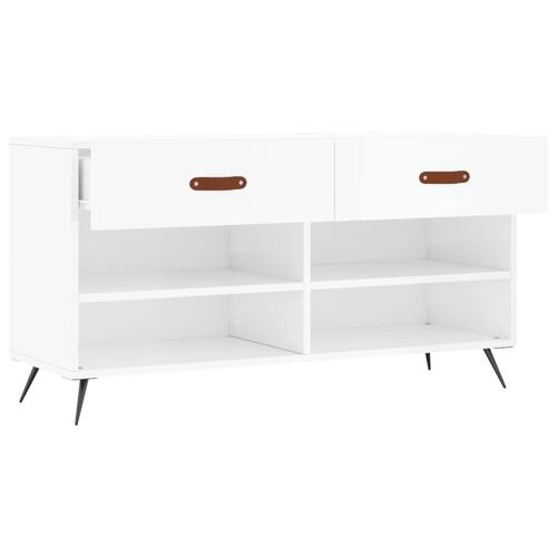 Skobænk 102x35x55 cm konstrueret træ hvid højglans