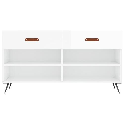 Skobænk 102x35x55 cm konstrueret træ hvid højglans