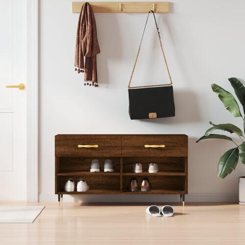 Skobænk 102x35x55 cm konstrueret træ brun egetræsfarve