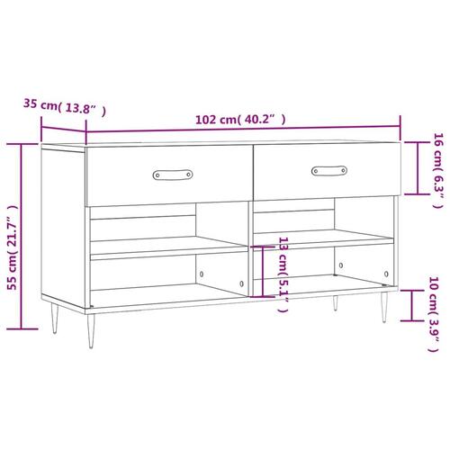 Skobænk 102x35x55 cm konstrueret træ brun egetræsfarve