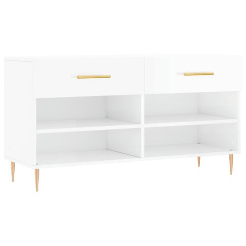 Skobænk 102x35x55 cm konstrueret træ hvid højglans