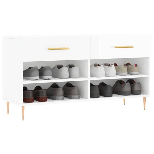 Skobænk 102x35x55 cm konstrueret træ hvid højglans