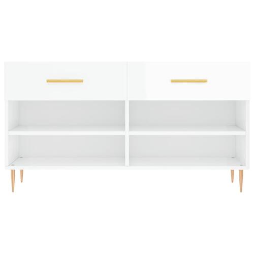 Skobænk 102x35x55 cm konstrueret træ hvid højglans