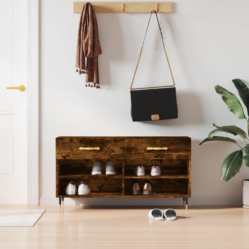 Skobænk 102x35x55 cm konstrueret træ røget egetræsfarve