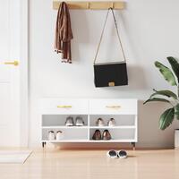 Skobænk 102x35x55 cm konstrueret træ hvid højglans