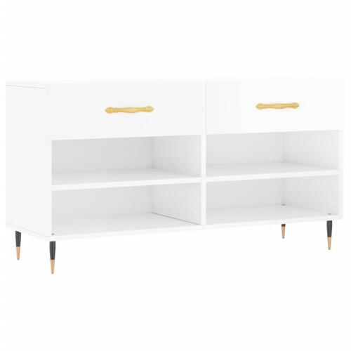 Skobænk 102x35x55 cm konstrueret træ hvid højglans