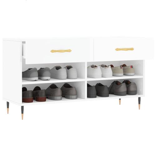 Skobænk 102x35x55 cm konstrueret træ hvid højglans