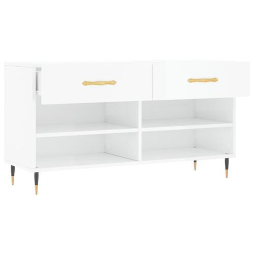 Skobænk 102x35x55 cm konstrueret træ hvid højglans