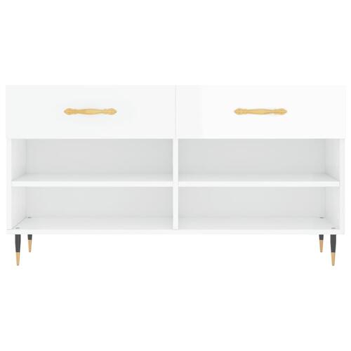 Skobænk 102x35x55 cm konstrueret træ hvid højglans